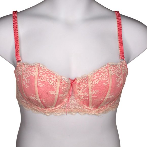 Heidi Klum Intimates Sz 36D Sofia Contour Bra Salmon Pink Cream Lace Cup H75-261 - Picture 1 of 9